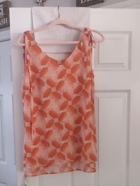 cabi Pinwheel Orange Vneck Tie-Shoulder Cami Layered Size Large EUC